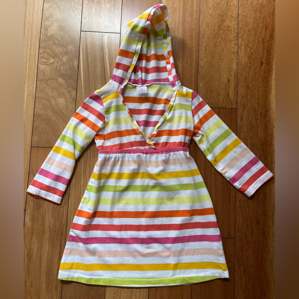 💜 Loop Girls Striped Kids Hooded Long-sleeve Dress; Size 10